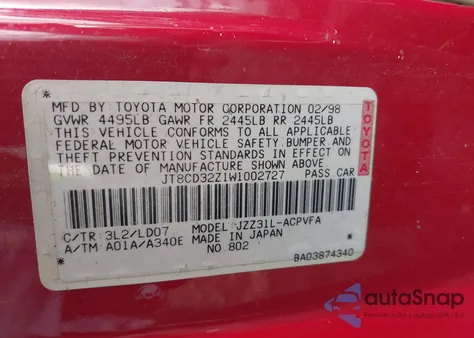 1998 Lexus Sc 300 from USA, damaged, VIN JT8CD32Z1W1002727